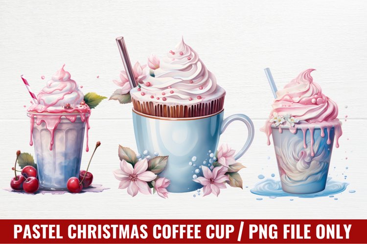 Pastel Christmas Coffee Cup Sublimation, Christmas Clipart