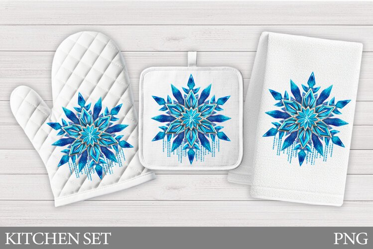 Snowflakes Oven Mitt Design. Snowflakes Kitchen Towel example image 1