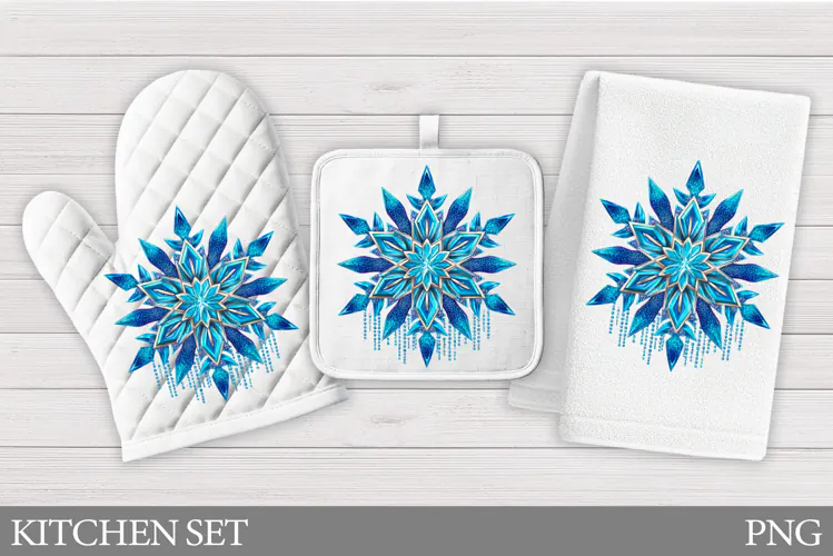Snowflakes Oven Mitt Design. Snowflakes Kitchen Towel