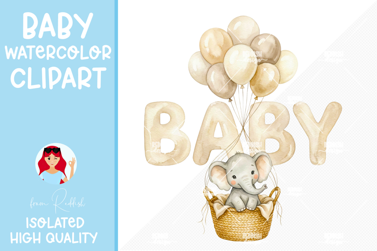 Watercolor Baby Elephant, Nursery Illustration for Baby Show