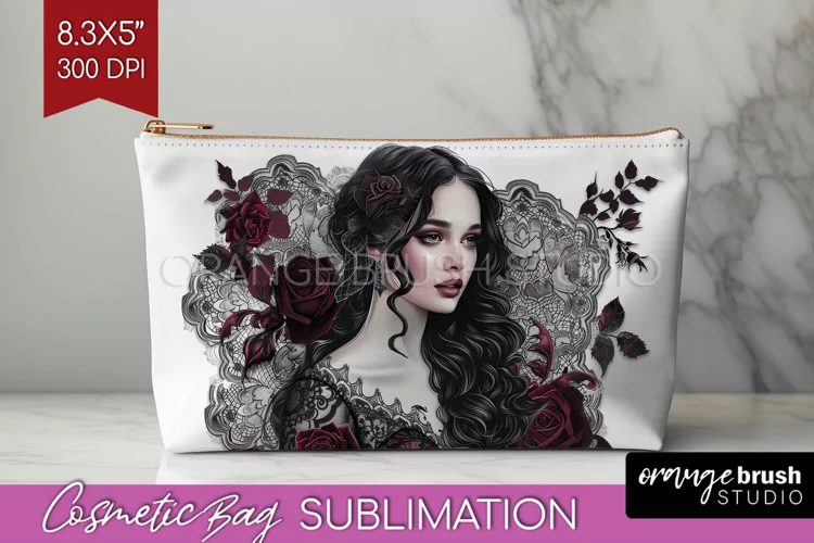Dark Gothic Cosmetic Bag - Victorian Gothic Makeup Bag PNG