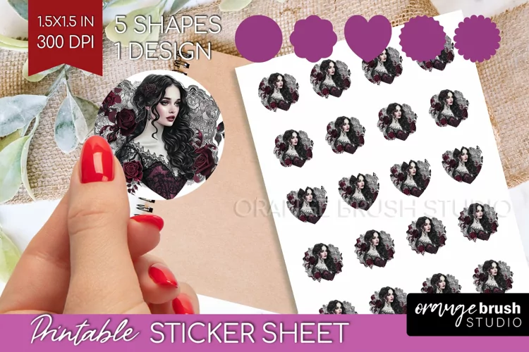 Dark Gothic Round Sticker - Victorian Gothic Printable Sheet