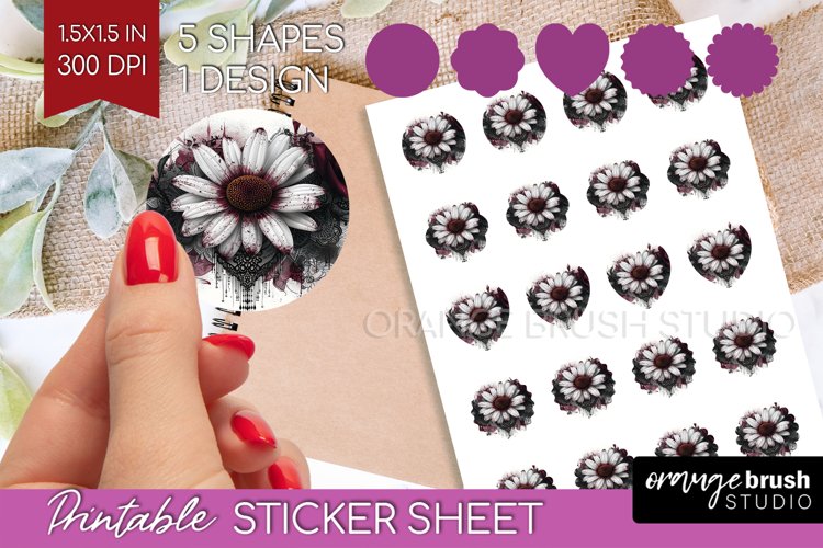 Dark Gothic Round Sticker - Victorian Gothic Printable Sheet example image 1