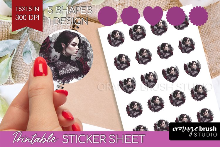 Dark Gothic Round Sticker - Victorian Gothic Printable Sheet example image 1