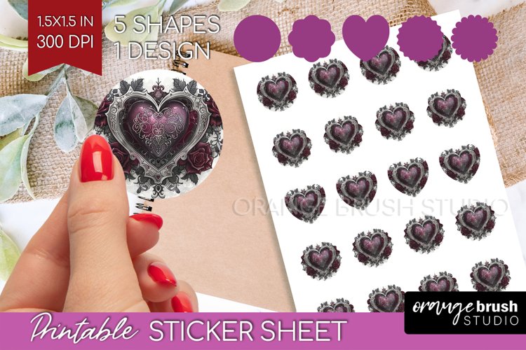 Dark Gothic Round Sticker - Victorian Gothic Printable Sheet example image 1