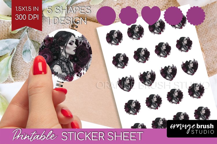 Dark Gothic Round Sticker - Victorian Gothic Printable Sheet example image 1