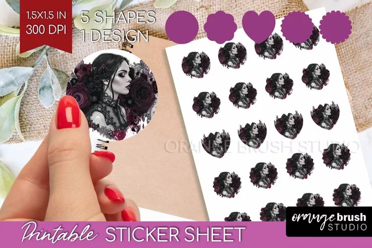 Dark Gothic Round Sticker - Victorian Gothic Printable Sheet