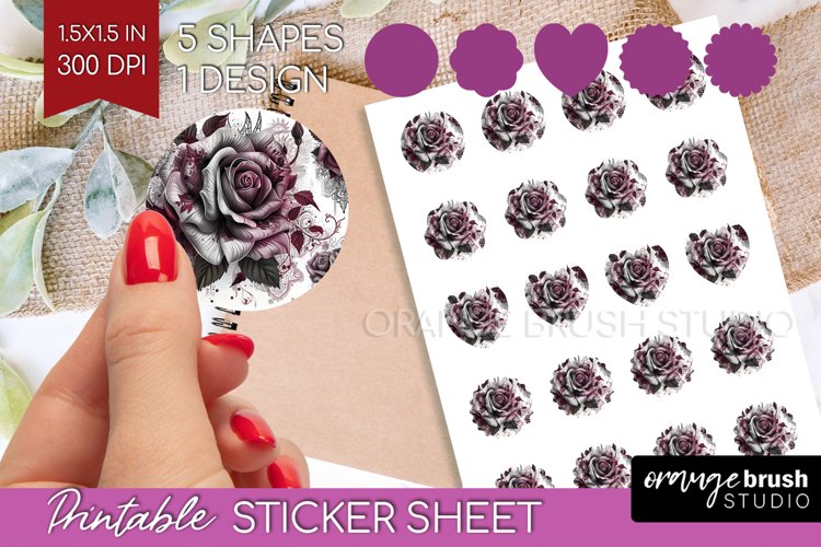 Dark Gothic Round Sticker - Victorian Gothic Printable Sheet example image 1