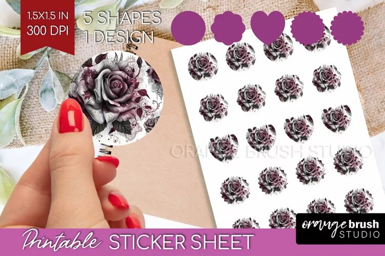 Dark Gothic Round Sticker - Victorian Gothic Printable Sheet