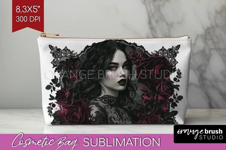 Dark Gothic Cosmetic Bag - Victorian Gothic Makeup Bag PNG