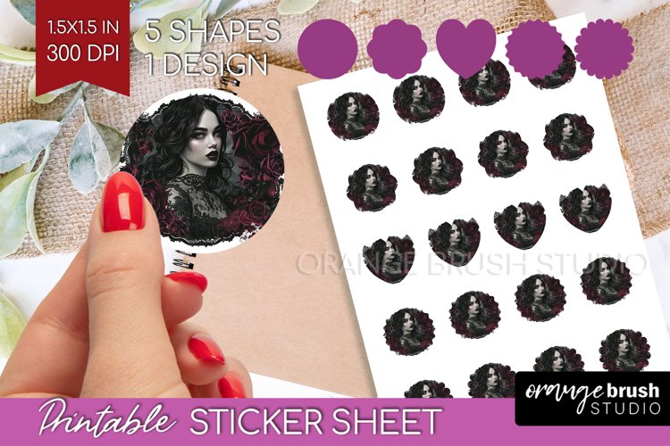 Dark Gothic Round Sticker - Victorian Gothic Printable Sheet example image 1