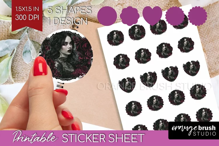 Dark Gothic Round Sticker - Victorian Gothic Printable Sheet