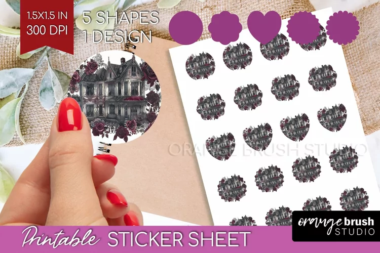 Dark Gothic Round Sticker - Victorian Gothic Printable Sheet