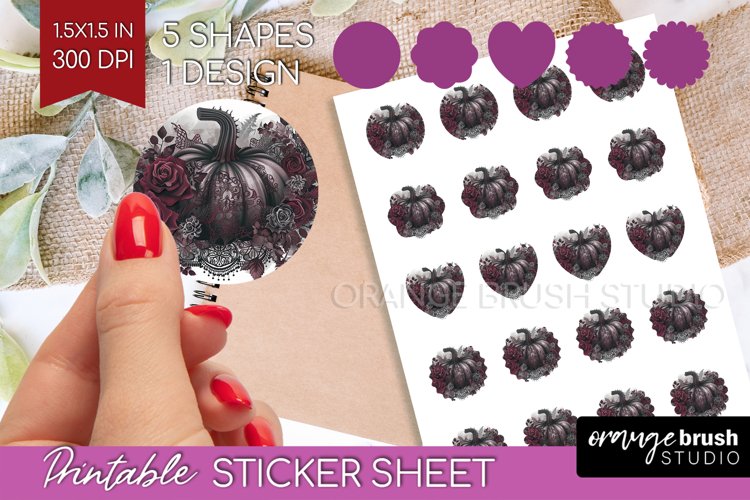 Dark Gothic Round Sticker - Victorian Gothic Printable Sheet example image 1