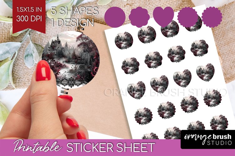 Dark Gothic Round Sticker - Victorian Gothic Printable Sheet example image 1