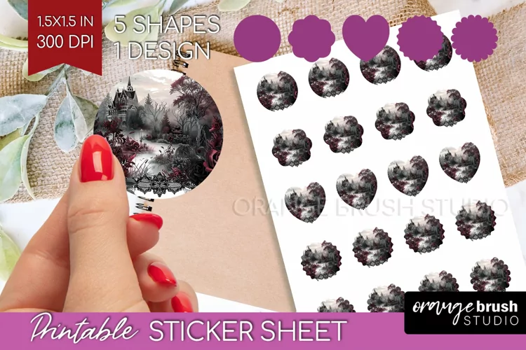 Dark Gothic Round Sticker - Victorian Gothic Printable Sheet