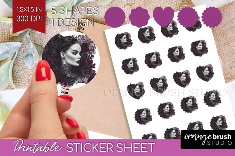 Dark Gothic Round Sticker - Victorian Gothic Printable Sheet example image 1
