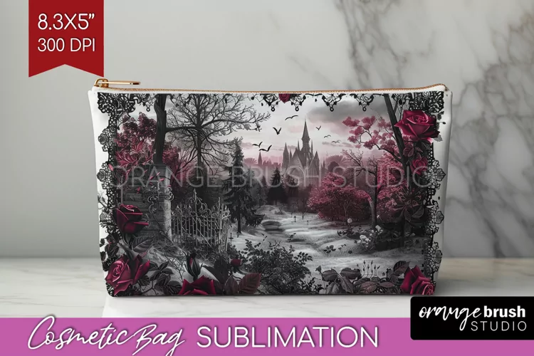 Dark Gothic Cosmetic Bag - Victorian Gothic Makeup Bag PNG
