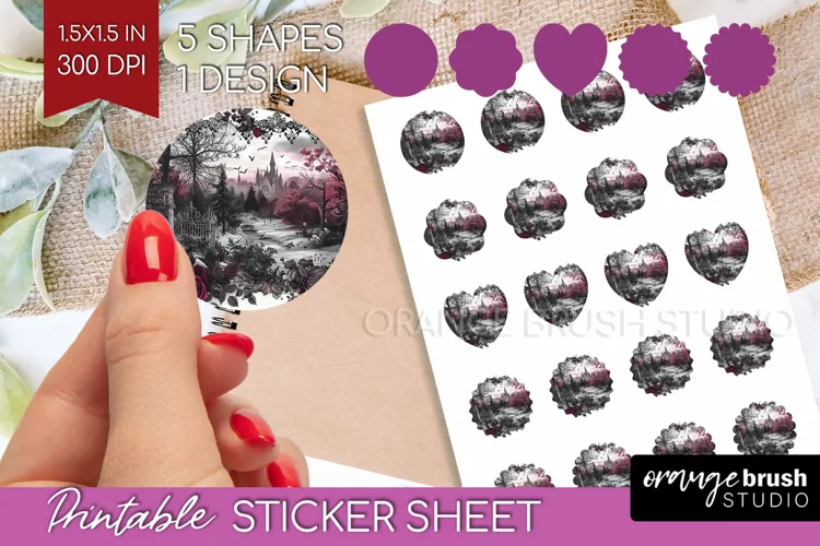 Dark Gothic Round Sticker - Victorian Gothic Printable Sheet