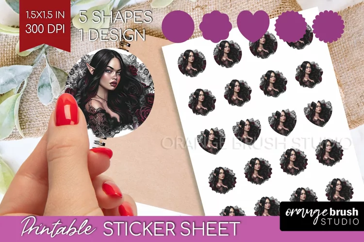 Dark Gothic Round Sticker - Victorian Gothic Printable Sheet