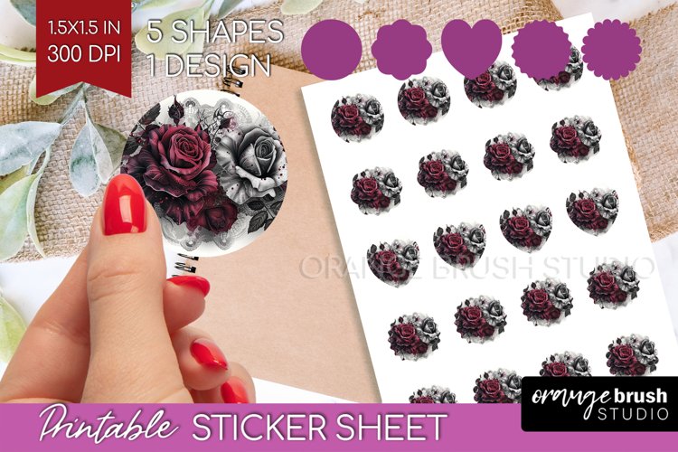 Dark Gothic Round Sticker - Victorian Gothic Printable Sheet example image 1