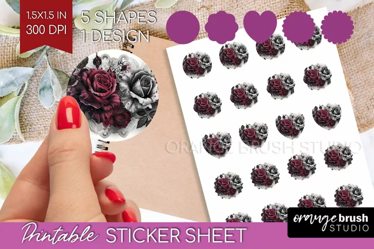 Dark Gothic Round Sticker - Victorian Gothic Printable Sheet