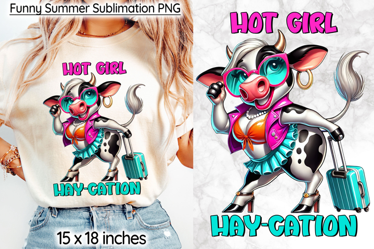 Funny Summer Cow Sublimation, Hot Girl Vacation Print