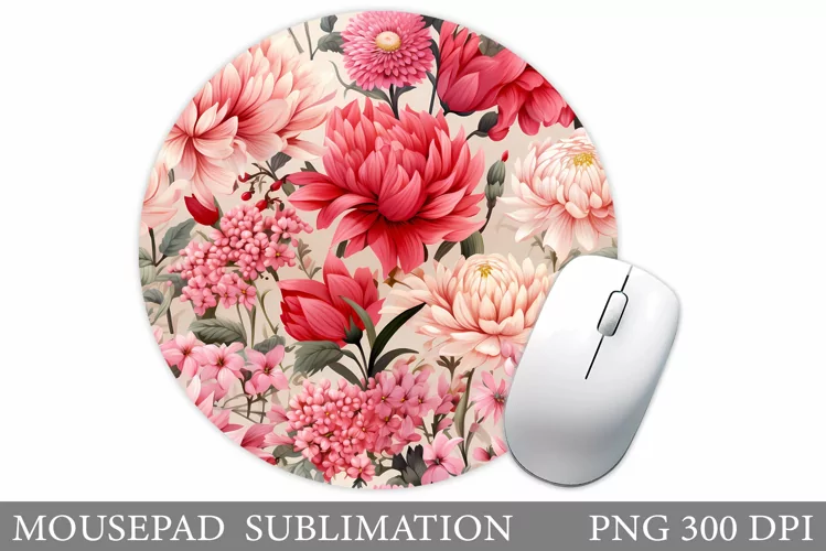 Flowers Mouse Pad Design. Flowers Round Mouse Pad Template