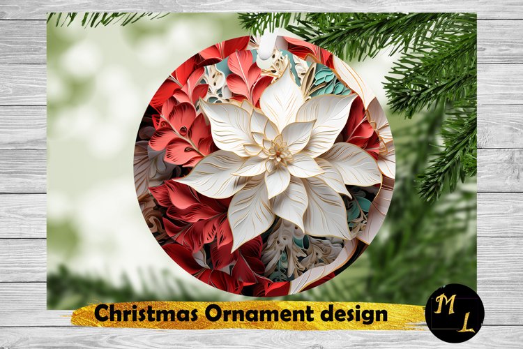Poinsettia Ornament png,3d Christmas Ornament Sublimation example image 1