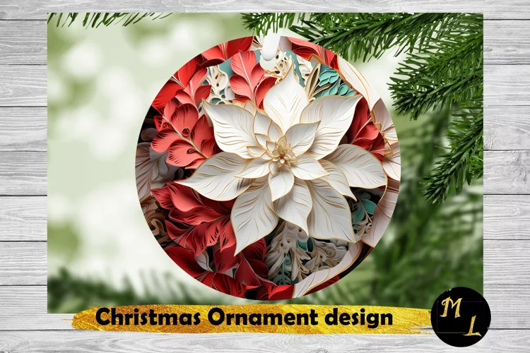 Poinsettia Ornament png,3d Christmas Ornament Sublimation