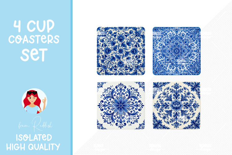 4 Ceramic Tile Style Ornamental Pattern Drink Coasters example image 1