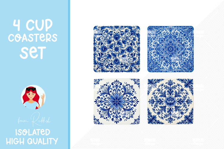 4 Ceramic Tile Style Ornamental Pattern Drink Coasters