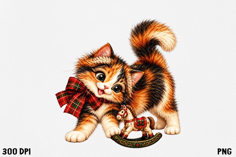 Cute Christmas Cat Clipart PNG | Whimsical Holiday Kitty example image 1