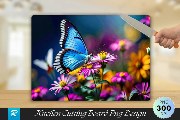Butterfly With Flowers Cutting Board Sublimation Design