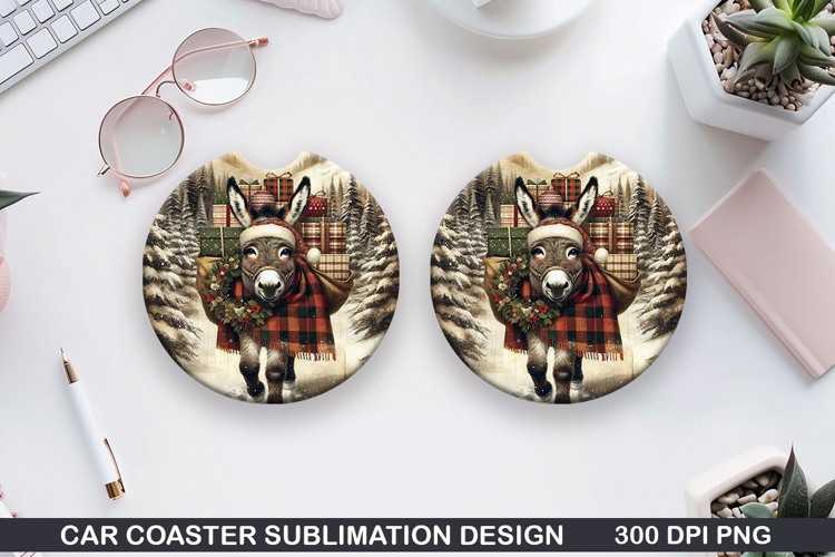 Donkey Car Coaster Sublimation| Christmas Coaster PNG