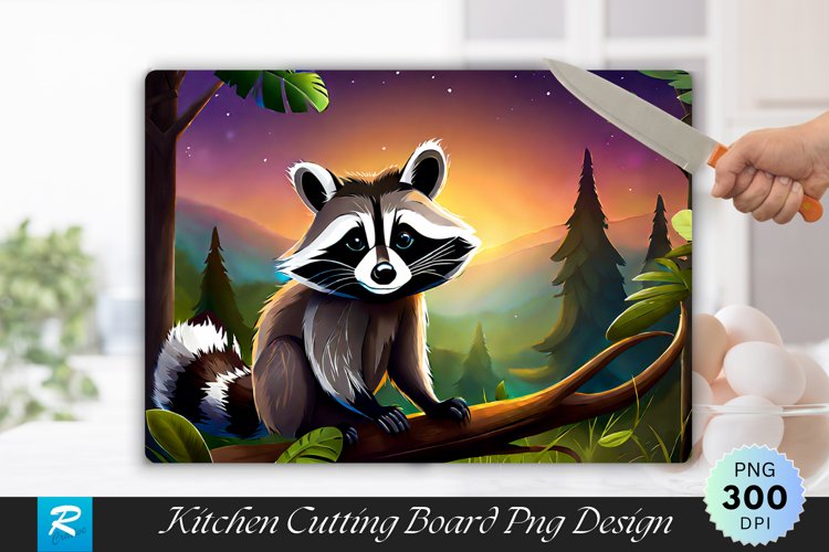 Racoon Background Cutting Board Sublimation Design example image 1