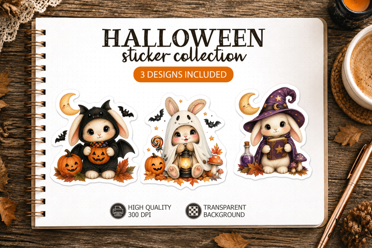 Cute Halloween Bunny Stickers Ghost Witch Vampire