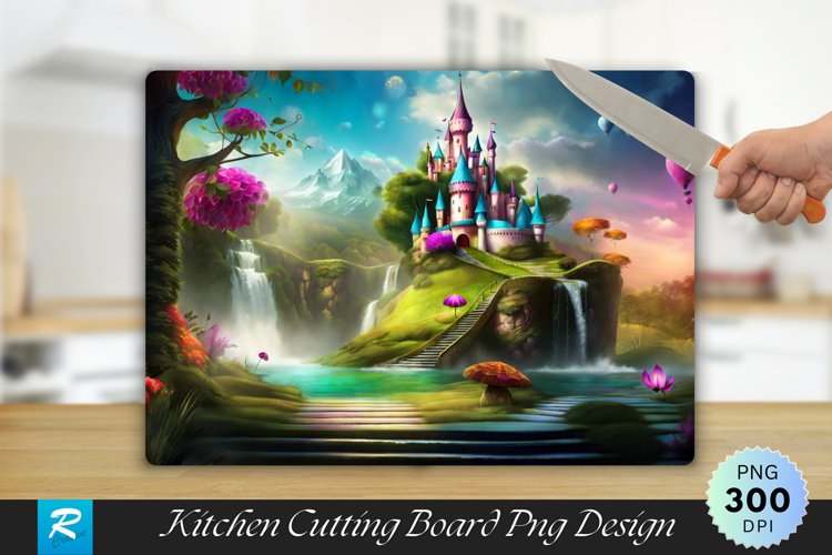 Wonderland Scene Cutting Board Sublimation Design example image 1