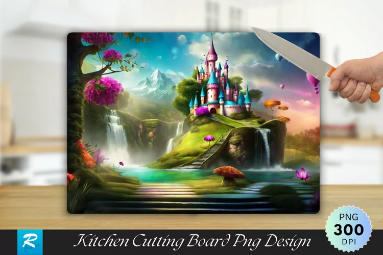 Wonderland Scene Cutting Board Sublimation Design