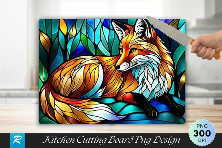 Fox Stained Glass Cutting Board Sublimation Design example image 1