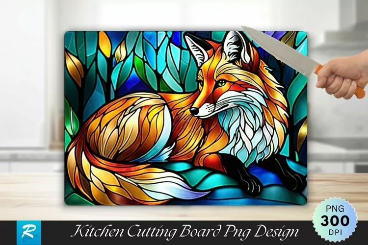 Fox Stained Glass Cutting Board Sublimation Design