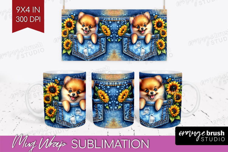 Denim Mug Wrap - Dog In Pocket Mug PNG Sublimation