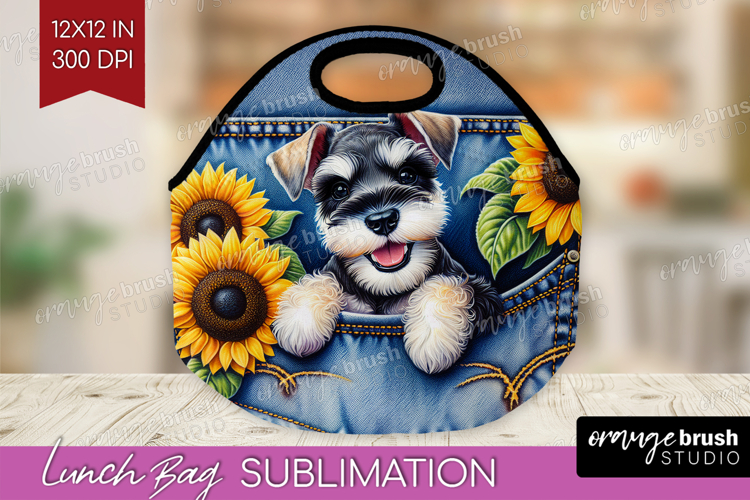 Denim Lunch Bag - Dog In Pocket Lunch Bug PNG Sublimation