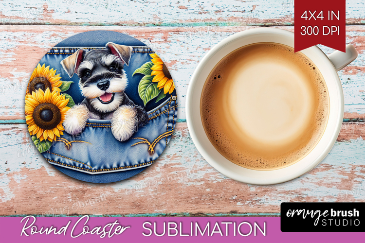 Denim Round Coaster - Dog In Pocket Coaster PNG Sublimation