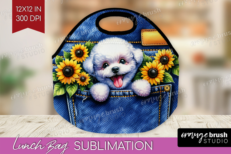 Denim Lunch Bag - Dog In Pocket Lunch Bug PNG Sublimation