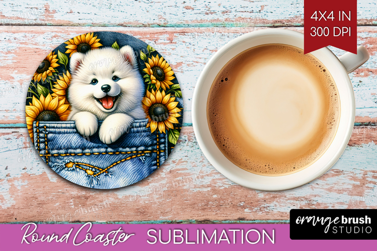 Denim Round Coaster - Dog In Pocket Coaster PNG Sublimation