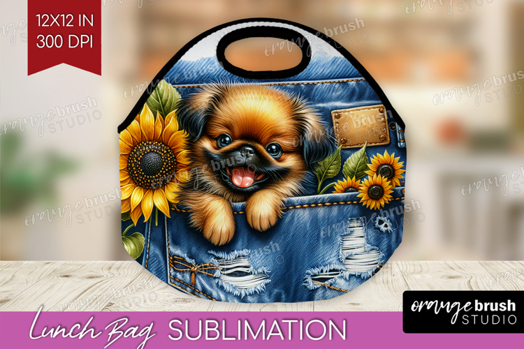 Denim Lunch Bag - Dog In Pocket Lunch Bug PNG Sublimation