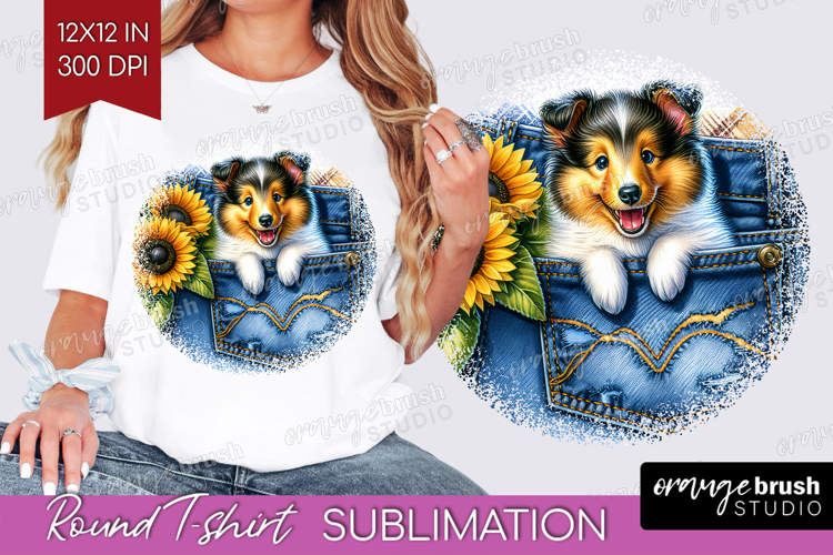 Denim Round Tshirt Background - Dog In Pocket PNG
