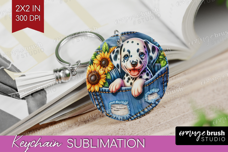 Denim Keychain PNG - Dog In Pocket Keychain Sublimation