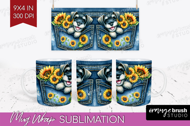 Denim Mug Wrap - Dog In Pocket Mug PNG Sublimation